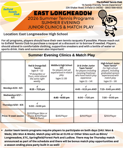 Summer 2026 Junior Clinics & Match Play